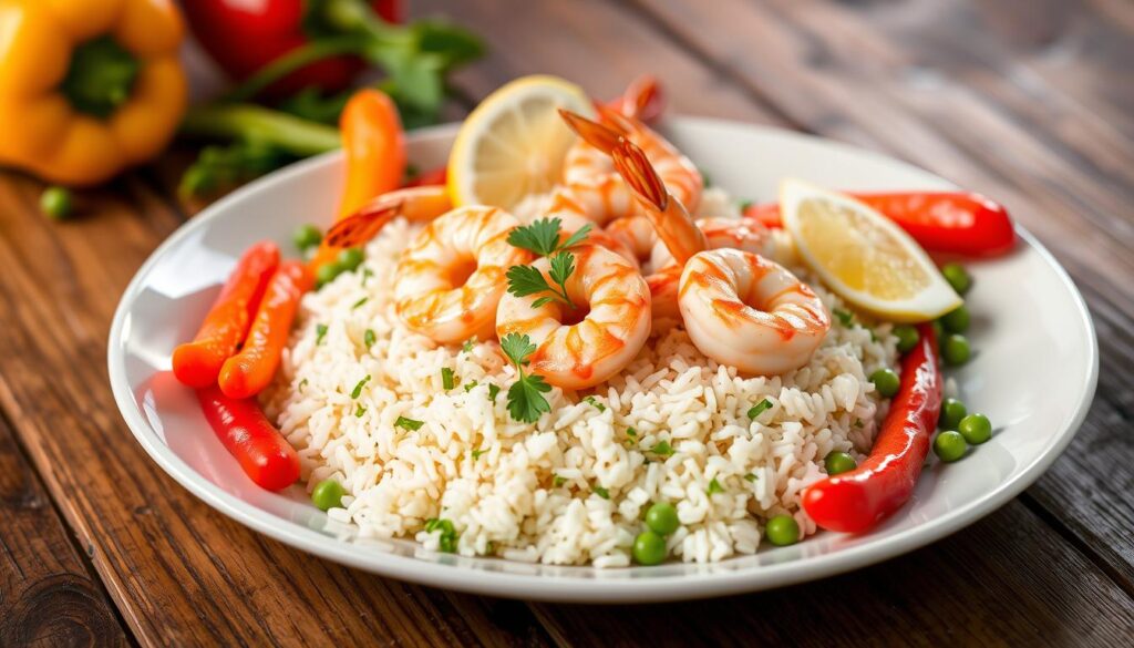 Anrichten von Shrimps-Reis