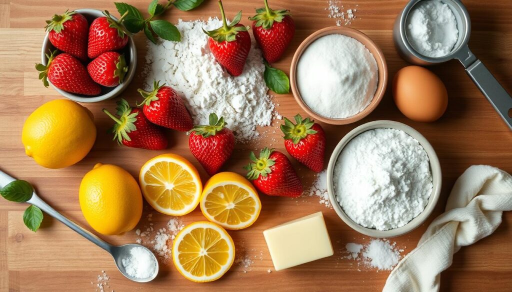 Backzutaten für Erdbeer-Zitronen-Kuchen
