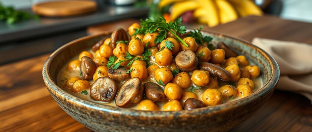 Cremige Pilz- und Kichererbsen-Pfanne