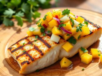 Gegrillter Heilbutt mit Mangosalsa