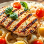 Gegrilltes Hühnchen Asiago-Tortellini mit Reis