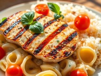 Gegrilltes Hühnchen Asiago-Tortellini mit Reis
