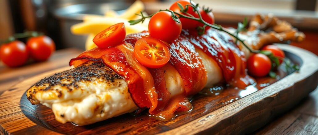 Haddock-mit-Speck-und-Tomate-Rezept Haddock mit Speck und Tomate Rezept