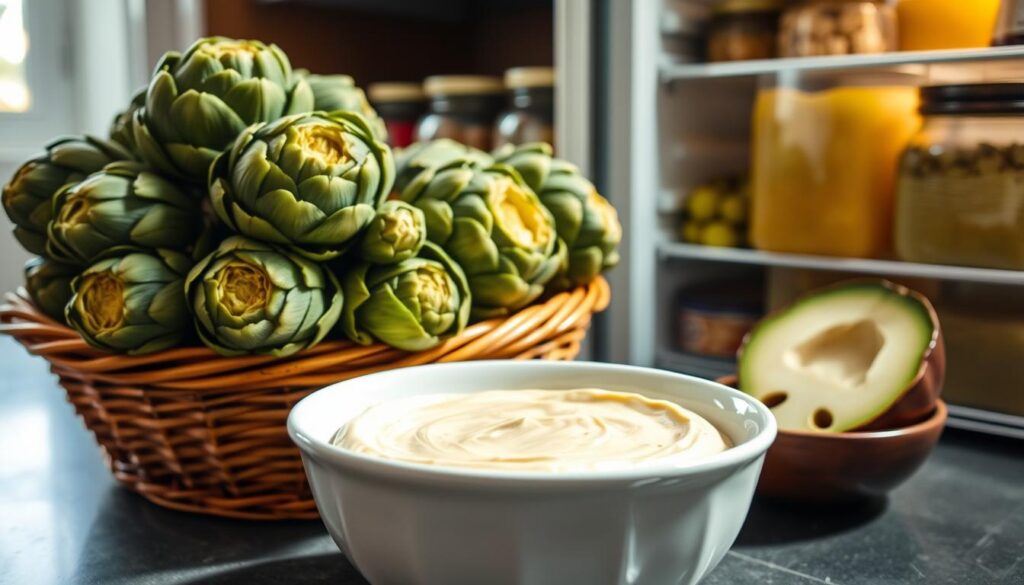 Lagerung von Artischocken und Dipsauce