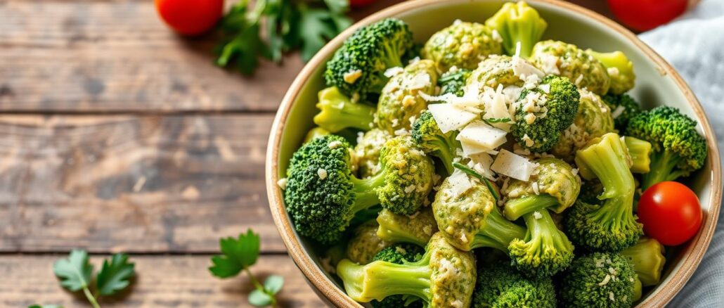 Rezept für käsiges Pesto-Brokkoli-Gemüse