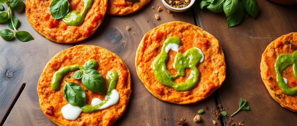 Scharfe Karotten-Fladenbrote mit Basilikum Chermoula Rezept