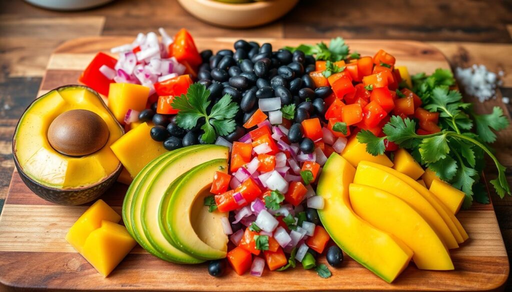 Schwarzer Bohnen-Mango-Salat Zutaten Salatzubereitung