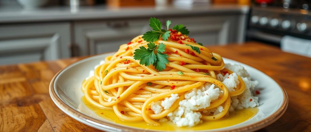 Spaghetti Aglio e Olio mit Reis