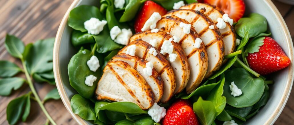 Spinat-Erdbeer-Salat mit Huhn