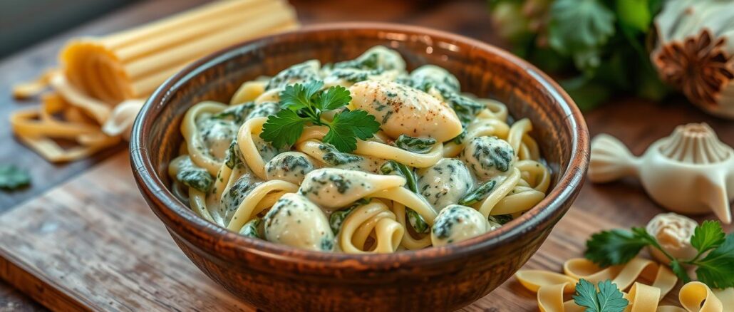 Spinat und Artischocken Pasta Rezept