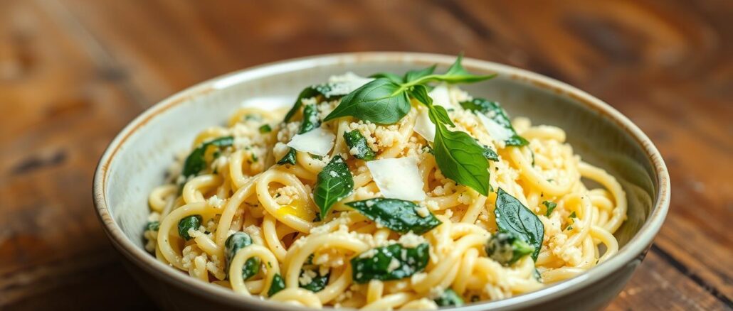 Spinat und Artischocken-Reis-Pasta
