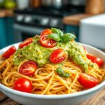 Vegan Spaghetti mit Avocado Pesto