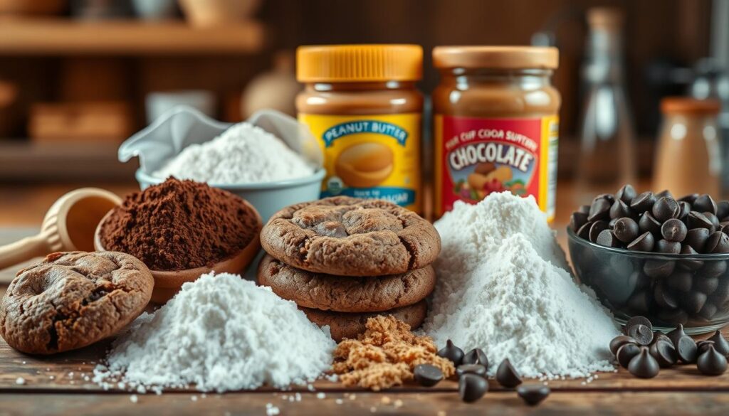 Zutaten für Schokoladen-Erdnussbutter-Cookies
