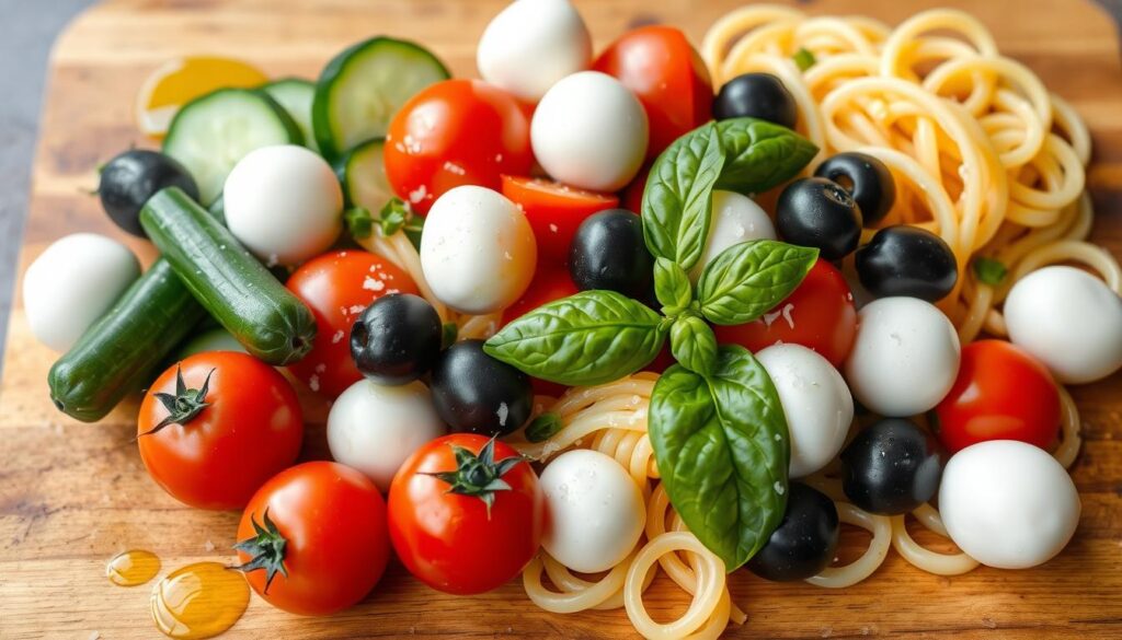 Zutaten für den italienischen Nudelsalat