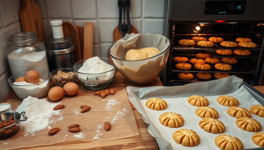 Zutaten vorbereiten, Backblech vorbereiten, Teig kneten, Ruhezeit, Backprozess, zweifaches Backen