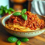 vegetarische Spaghetti mit roten Linsen Bolognese