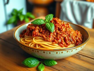 vegetarische Spaghetti mit roten Linsen Bolognese
